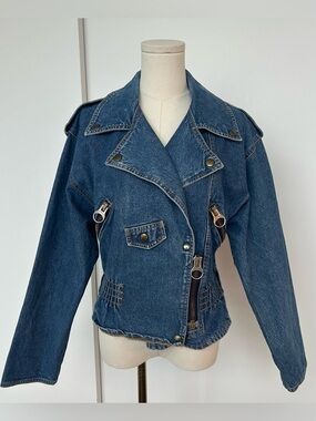 Vintage 80’s Dark Blue Denim Moto Jacket